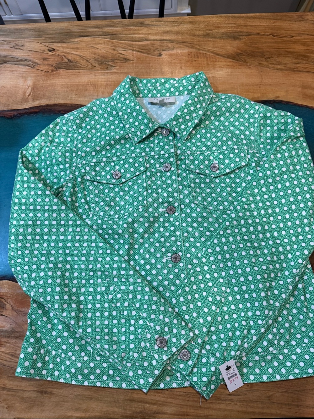 Talbots Green White Patterned Jean Jacket